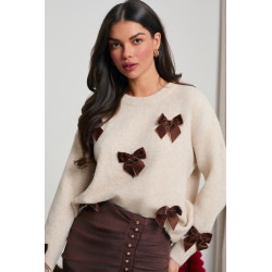 WISKOZOWY SWETER Z WELUROWYMI KOKARDAMI