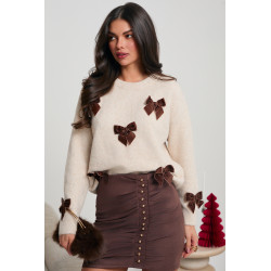 WISKOZOWY SWETER Z WELUROWYMI KOKARDAMI