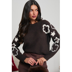 SWETER Z HAFTOWANYMI KWIATAMI