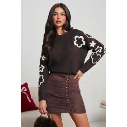 SWETER Z HAFTOWANYMI KWIATAMI