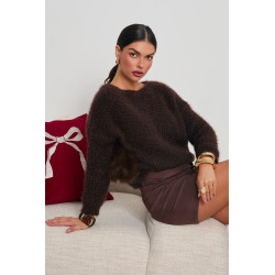 SWETER Z PUSZYSTEJ DZIANINY O AŻUROWYM SPLOCIE