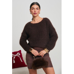 SWETER Z PUSZYSTEJ DZIANINY O AŻUROWYM SPLOCIE