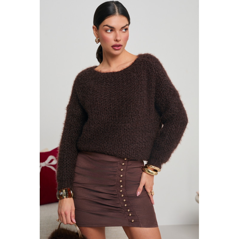 SWETER Z PUSZYSTEJ DZIANINY O AŻUROWYM SPLOCIE