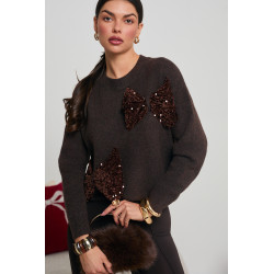 SWETER Z CEKINOWYMI KOKARDAMI