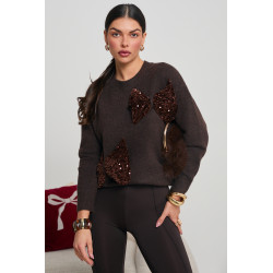 SWETER Z CEKINOWYMI KOKARDAMI