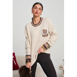 SWETER Z MISIEM I KONTRASTOWYMI ŚCIĄGACZAMI