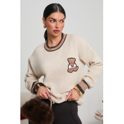 SWETER Z MISIEM I KONTRASTOWYMI ŚCIĄGACZAMI