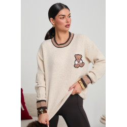 SWETER Z MISIEM I KONTRASTOWYMI ŚCIĄGACZAMI