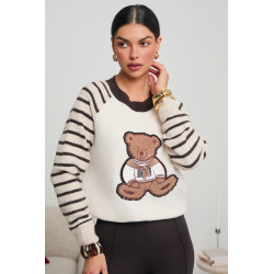 SWETER Z DUŻĄ NASZYWKĄ MISIA I PASKAMI