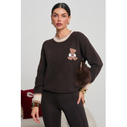 SWETER Z MISIEM I KONTRASTOWYMI ŚCIĄGACZAMI