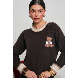 SWETER Z MISIEM I KONTRASTOWYMI ŚCIĄGACZAMI