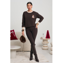 SWETER Z MISIEM I KONTRASTOWYMI ŚCIĄGACZAMI