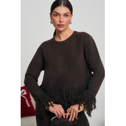 DZIANINOWY SWETER Z DEKORACYJNYMI FRĘDZLAMI