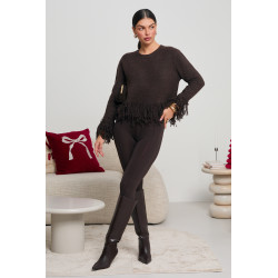 DZIANINOWY SWETER Z DEKORACYJNYMI FRĘDZLAMI