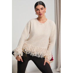 DZIANINOWY SWETER Z DEKORACYJNYMI FRĘDZLAMI