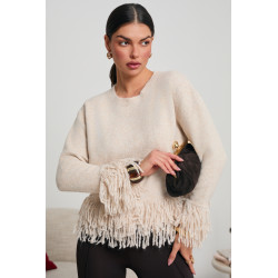 DZIANINOWY SWETER Z DEKORACYJNYMI FRĘDZLAMI