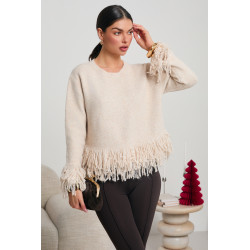 DZIANINOWY SWETER Z DEKORACYJNYMI FRĘDZLAMI