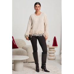 DZIANINOWY SWETER Z DEKORACYJNYMI FRĘDZLAMI