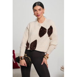 SWETER Z CEKINOWYMI KOKARDAMI