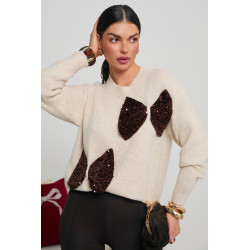 SWETER Z CEKINOWYMI KOKARDAMI