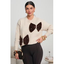 SWETER Z CEKINOWYMI KOKARDAMI