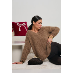 SWETER Z PUSZYSTEJ DZIANINY O AŻUROWYM SPLOCIE