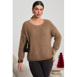 SWETER Z PUSZYSTEJ DZIANINY O AŻUROWYM SPLOCIE