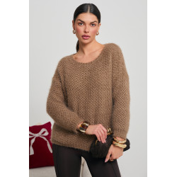 SWETER Z PUSZYSTEJ DZIANINY O AŻUROWYM SPLOCIE