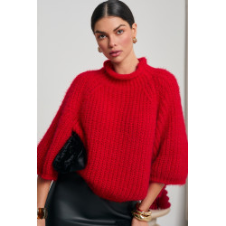 LUŹNY SWETER Z GRUBYM SPLOTEM I STÓJKĄ