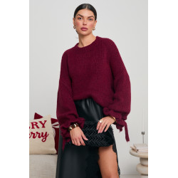 SWETER O LUŹNYM KROJU Z WIĄZANIAMI NA RĘKAWACH