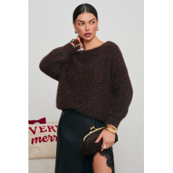 SWETER O LUŹNYM KROJU Z CEKINOWĄ DROBINKĄ