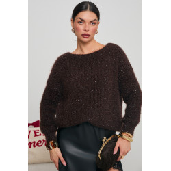 SWETER O LUŹNYM KROJU Z CEKINOWĄ DROBINKĄ