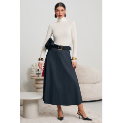 SPÓDNICA MIDI W DROBNĄ JODEŁKĘ Z PASKIEM