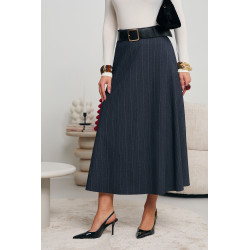 SPÓDNICA MIDI W DROBNĄ JODEŁKĘ Z PASKIEM