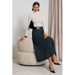 SPÓDNICA MIDI W DROBNĄ JODEŁKĘ Z PASKIEM