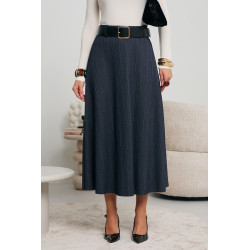 SPÓDNICA MIDI W DROBNĄ JODEŁKĘ Z PASKIEM