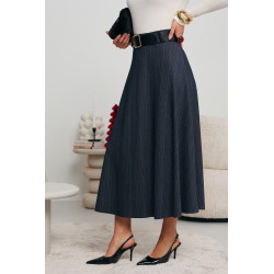 SPÓDNICA MIDI W DROBNĄ JODEŁKĘ Z PASKIEM