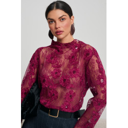 KORONKOWA BLUZKA Z DEKORACYJNYMI KWIATAMI