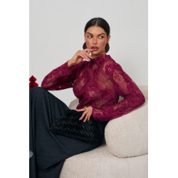 KORONKOWA BLUZKA Z DEKORACYJNYMI KWIATAMI