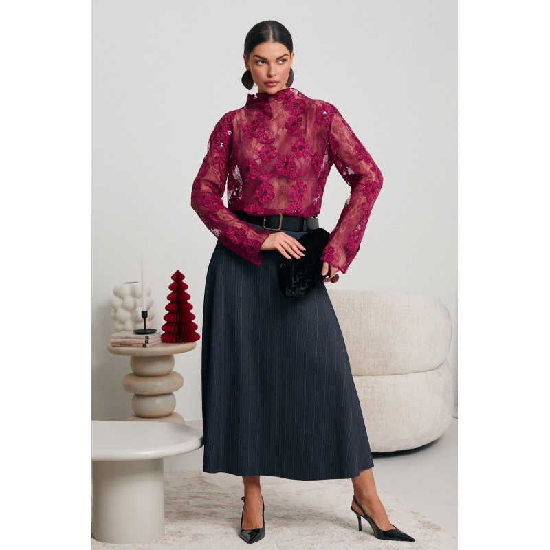 KORONKOWA BLUZKA Z DEKORACYJNYMI KWIATAMI