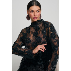 KORONKOWA BLUZKA Z DEKORACYJNYMI KWIATAMI