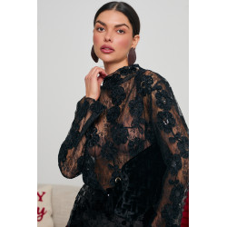 KORONKOWA BLUZKA Z DEKORACYJNYMI KWIATAMI