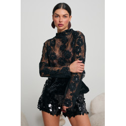 KORONKOWA BLUZKA Z DEKORACYJNYMI KWIATAMI