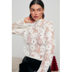 KORONKOWA BLUZKA Z DEKORACYJNYMI KWIATAMI