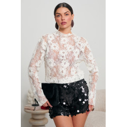 KORONKOWA BLUZKA Z DEKORACYJNYMI KWIATAMI