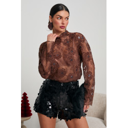 KORONKOWA BLUZKA Z DEKORACYJNYMI KWIATAMI