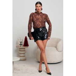 KORONKOWA BLUZKA Z DEKORACYJNYMI KWIATAMI