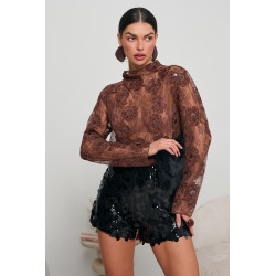 KORONKOWA BLUZKA Z DEKORACYJNYMI KWIATAMI