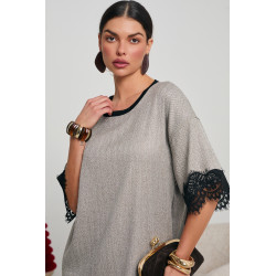 OVERSIZOWA SUKIENKA MINI Z KORONKOWYM WYKOŃCZENIEM