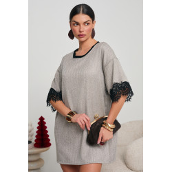 OVERSIZOWA SUKIENKA MINI Z KORONKOWYM WYKOŃCZENIEM